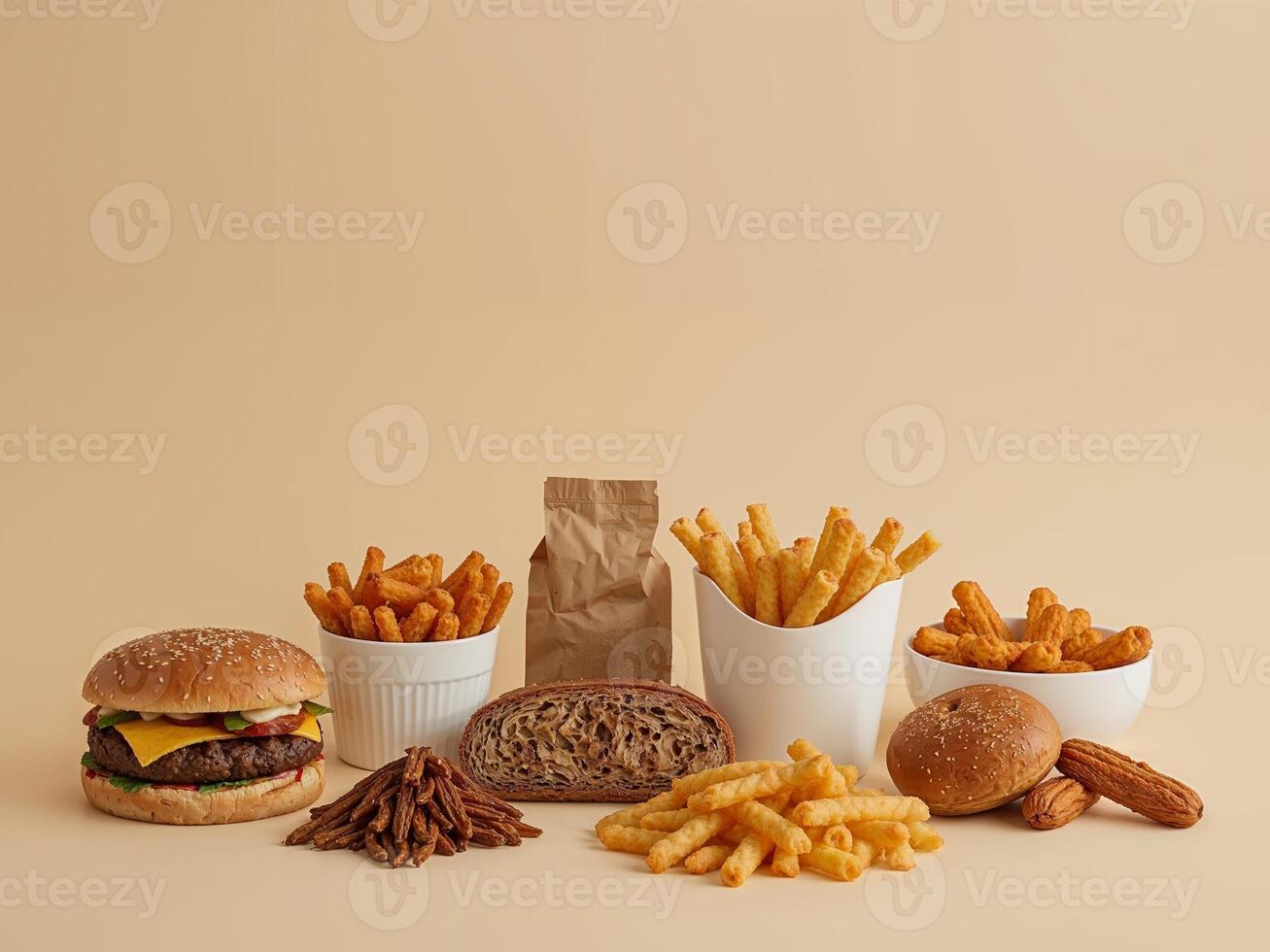 Fast food items on a beige background photo