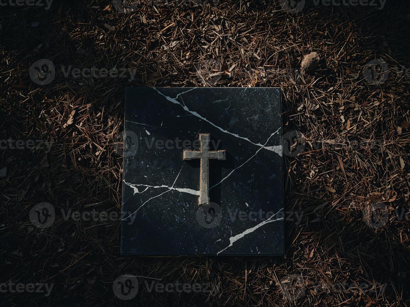 A cross on a black marble slab photo