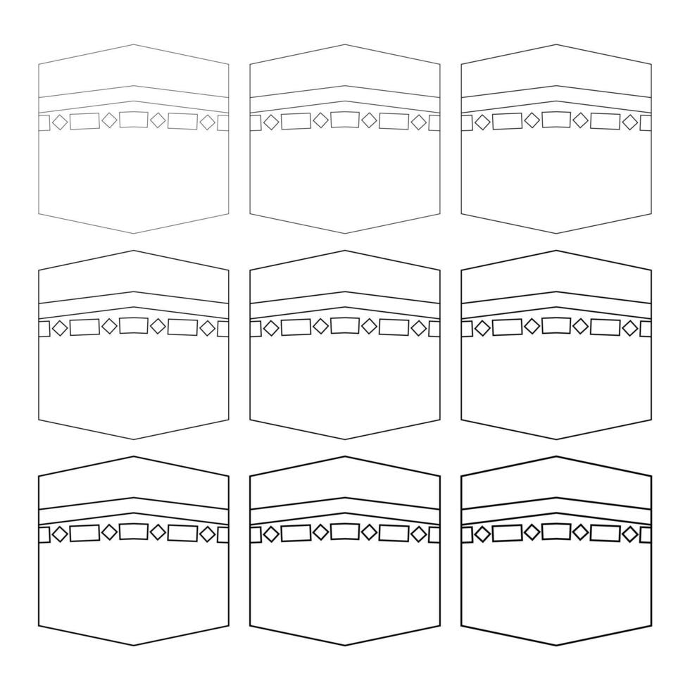 Kaaba Line Art Icons, Minimalist Mecca Illustration Set for Hajj and Umrah vector