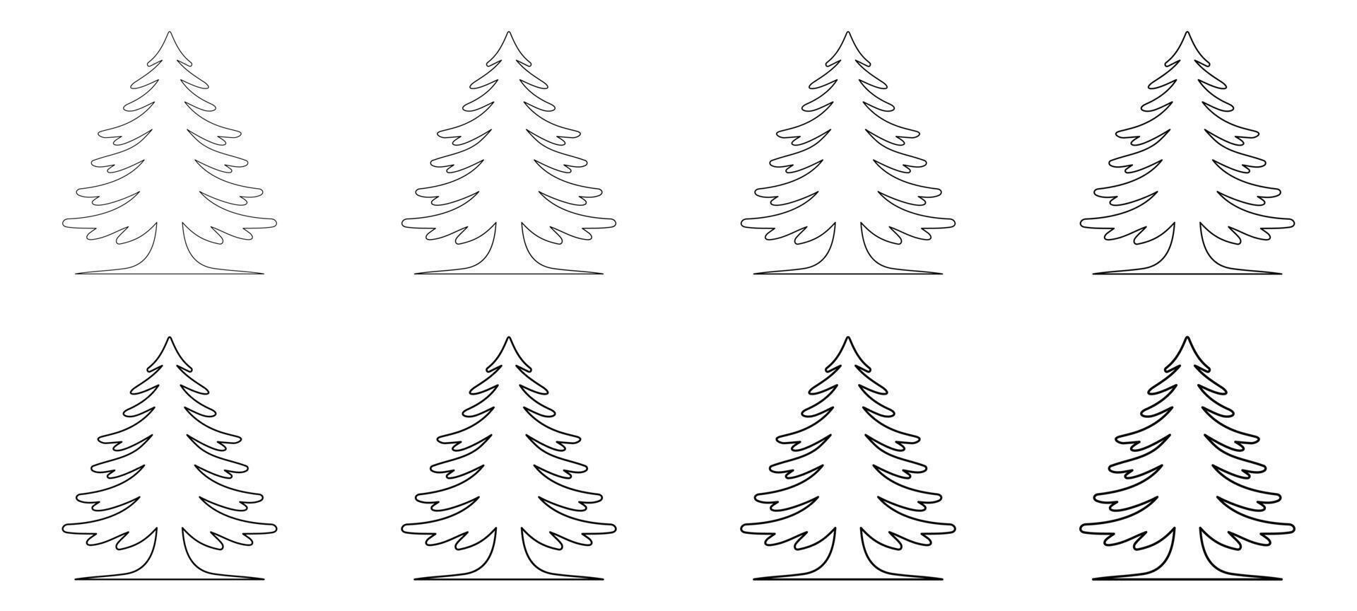 Simple Cedar Tree Line Art with Elegant Branch Curves, Fir Tree Outline vector