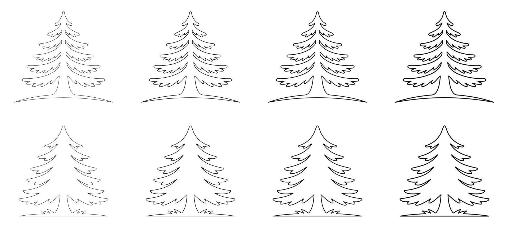 Simple Cedar Tree Line Art with Elegant Branch Curves, Pine Tree Silhouette vector