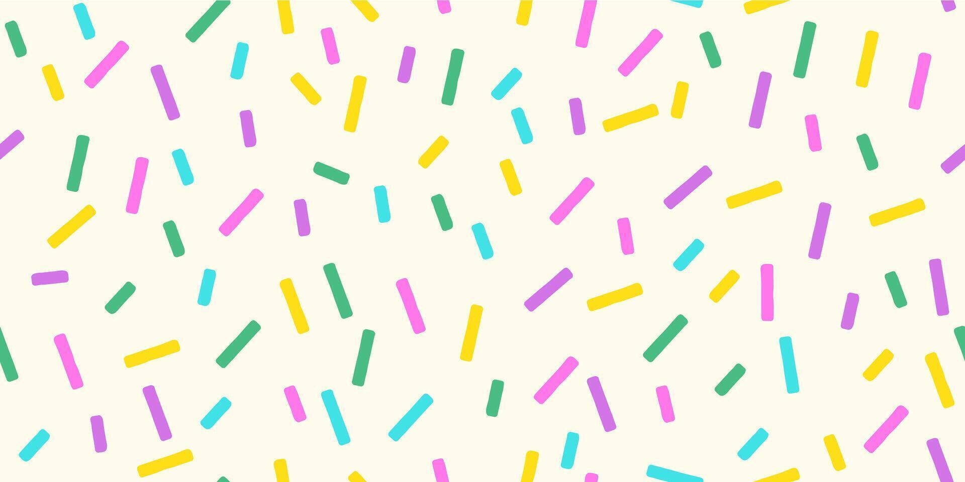Sweet Sprinkle Background with Seamless Donut Pattern Featuring Rainbow Vermicelli and Color Glaze Texture Perfect for Bakery Designs and Fun Sugar Candy Themed Projects and Decorations vector