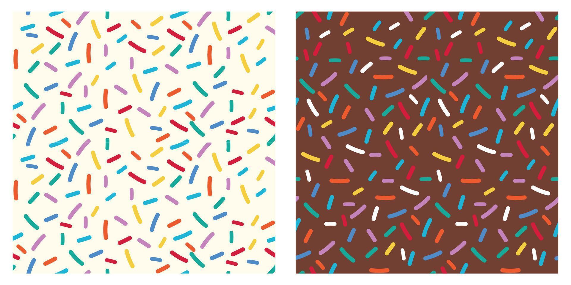 Rainbow Sprinkle Donut Pattern with Seamless Background Featuring Sweet Glaze and Colorful Candy Sugar Vermicelli for Fun Bakery Illustration and Dessert Inspired Texture Design vector