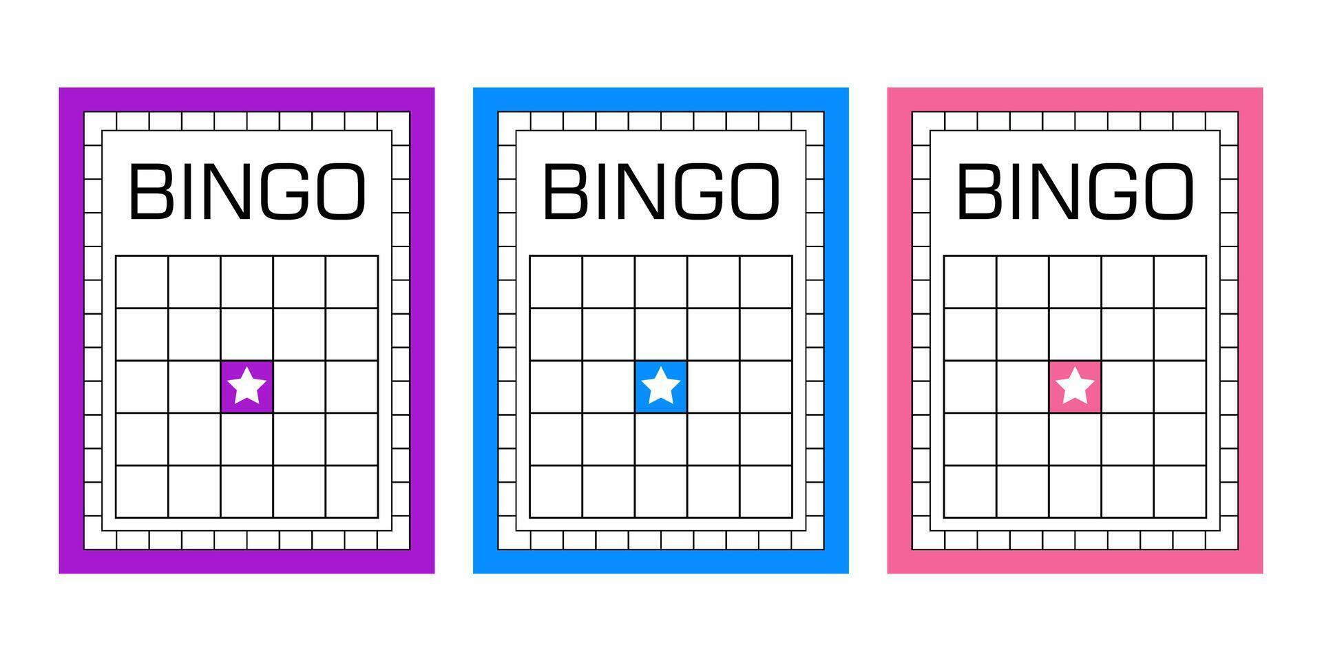 Collection of blank bingo cards for printing. Empty gambling sheets without numbers. Lotto and keno game ticket templates for casino events, party activities, and entertainment illustrations. vector
