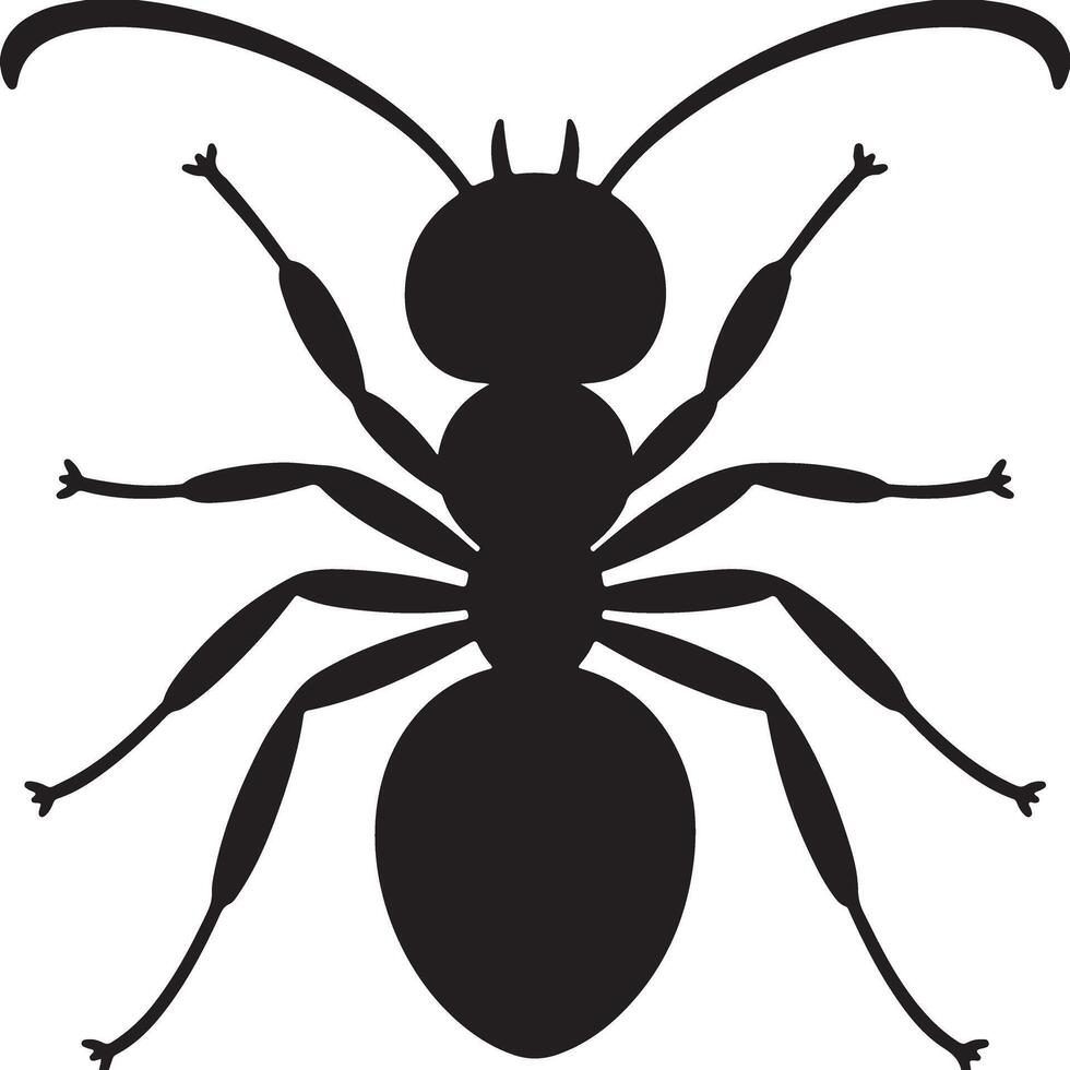 Black Silhouette of an Ant Detailed View Six Legs Antennae Body Parts Insect Graphic Design Element vector