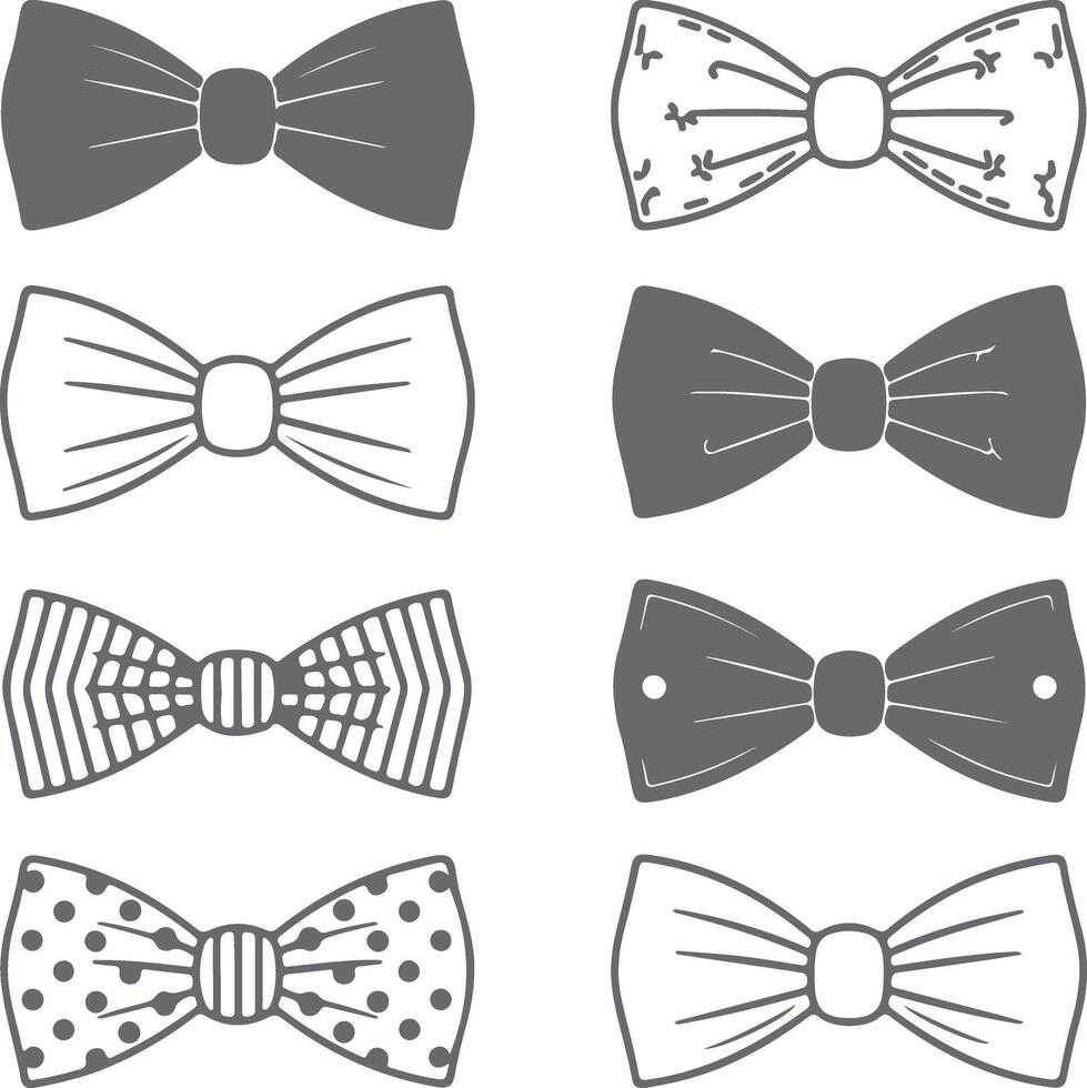 Eight Gray Scale Bow Tie Silhouettes Various Patterns Geometric Stripes Polka Dots Floral Design Elements vector