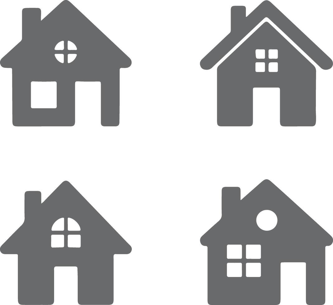 Four Gray House Silhouettes Different Window Styles Simple Home Icons Set Real Estate Symbols Collection vector