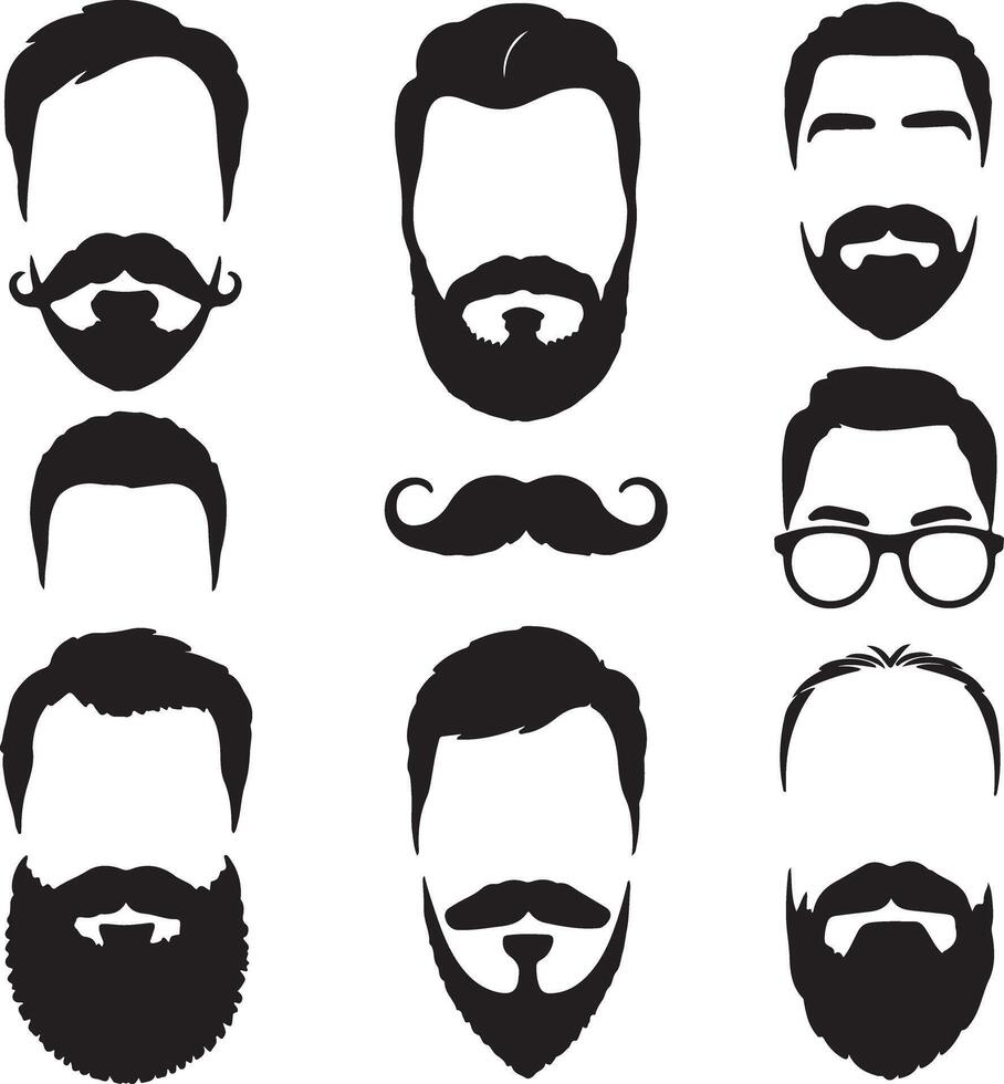 Collection of Black Silhouette Men Hairstyles Mustaches and Beards Various Styles beard styles vector