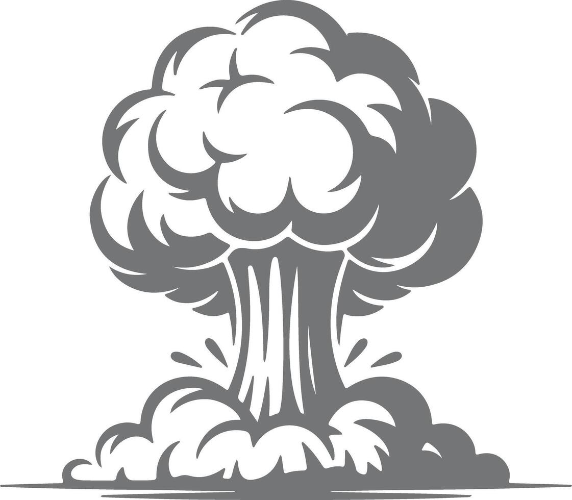 Gray Scale Silhouette of a Large Explosion with a Mushroom Cloud and Rising Smoke Plume vector