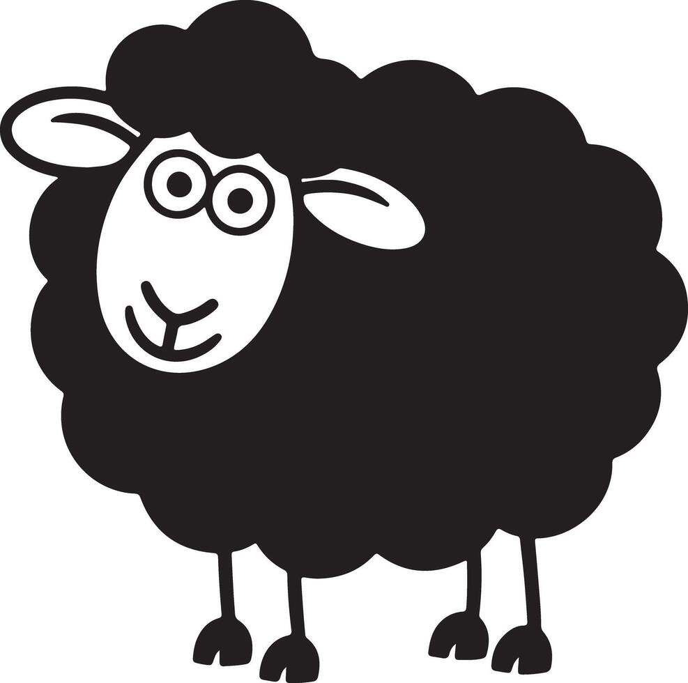 Black Sheep Silhouette Cartoon Illustration Simple Design Cute Animal Farm Animal Graphic Black and White Image vector