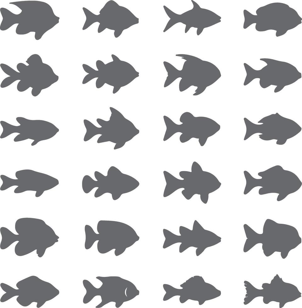 Collection of Gray Fish Silhouettes Various Shapes and Sizes Aquatic Life Set Grey Scale Animal Icons vector