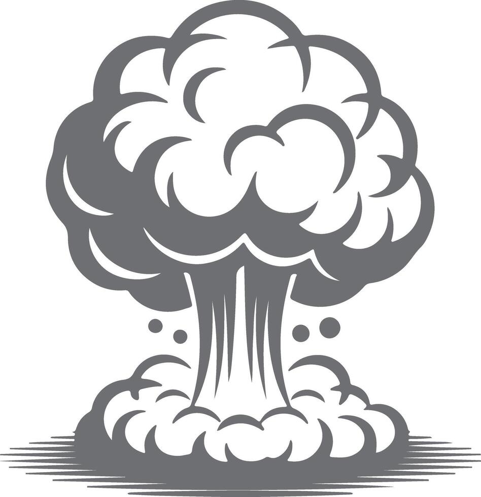 Gray Scale Silhouette of a Mushroom Cloud Explosion with Stylized Smoke and Ground Shadow vector