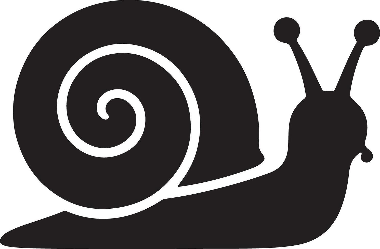 Black Silhouette Snail Icon Simple Spiral Shell Design Graphic Element Monochrome Illustration Slow Pace Nature Animal Symbol vector