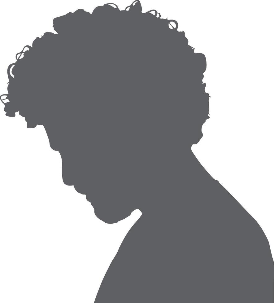 Gray Silhouette of a Person with Curly Hair Bowed Head Profile View vector
