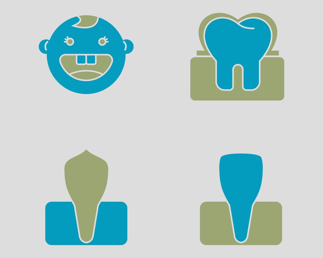 Dental icon set. Containing Baby teeth, enamel, canine, incisor. Solid dual color icon style vector