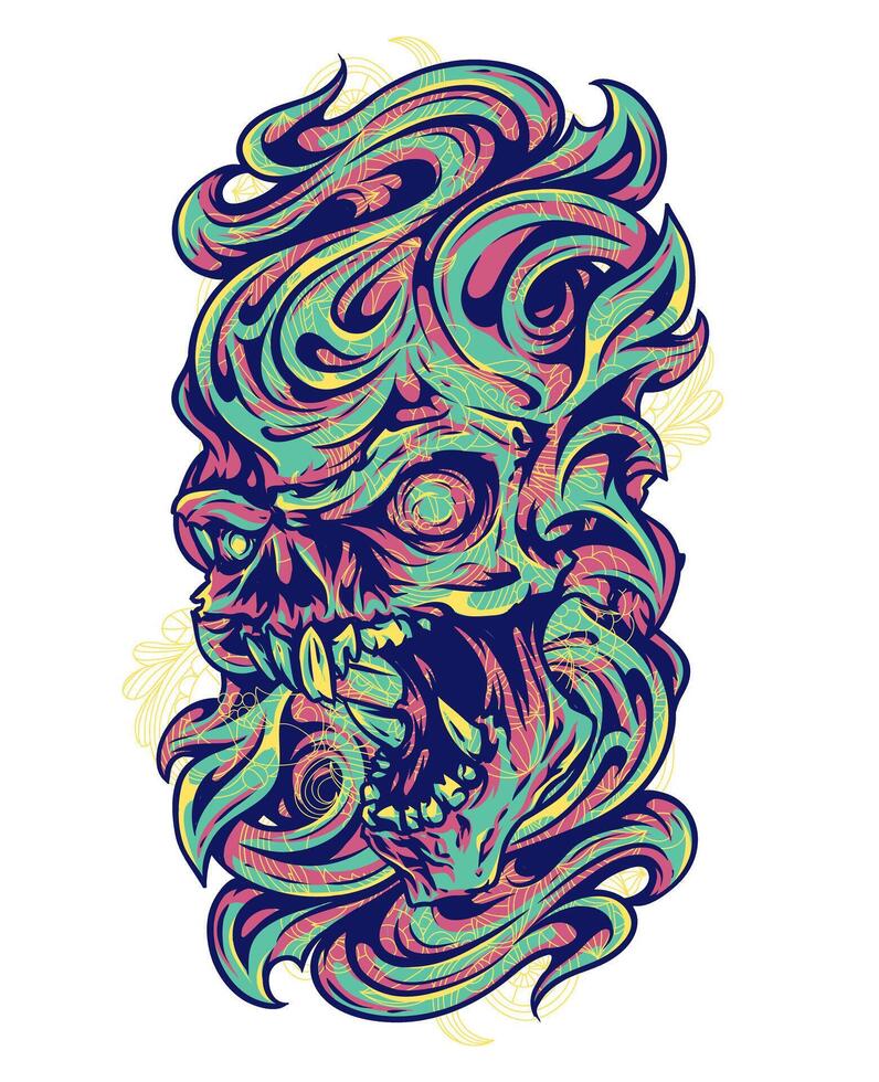 Sci-Fi Alien Skull Graphic Tee Art, Futuristic Horror T-Shirt Design Illustration vector