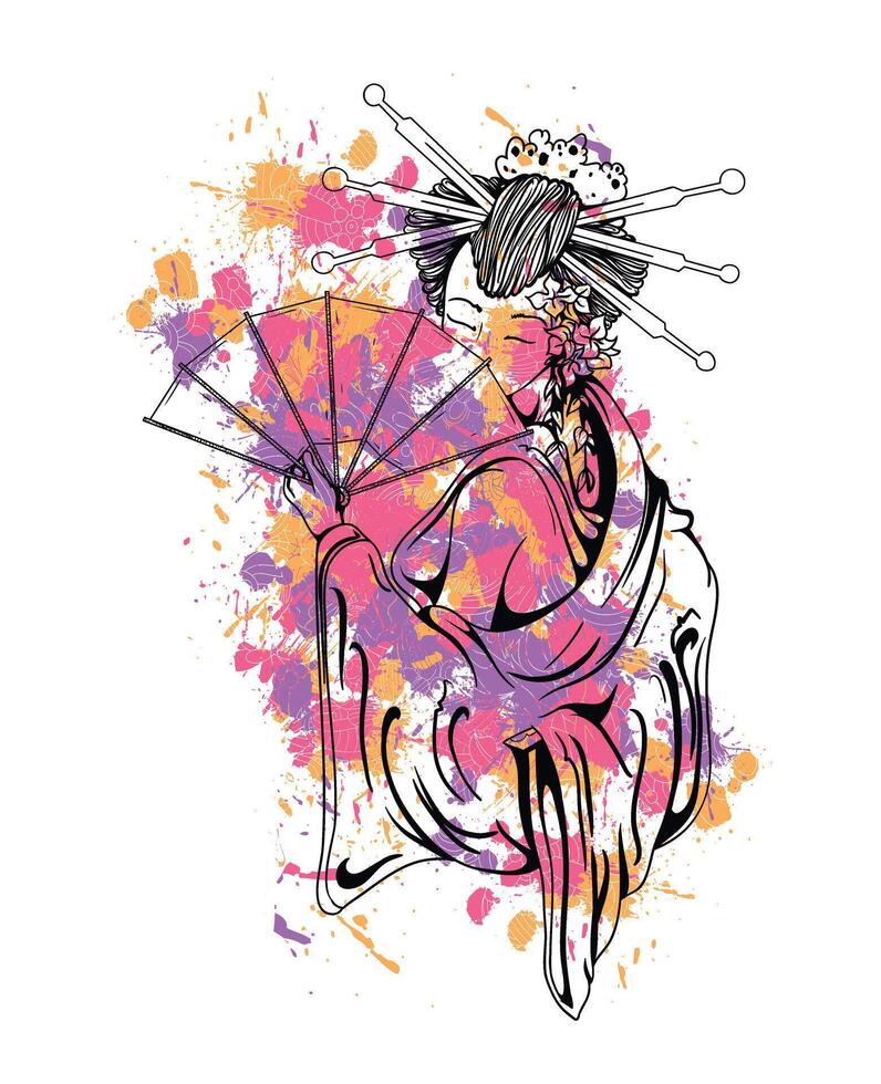 Elegant Japanese Geisha Art for T-Shirt Design, Illustration vector