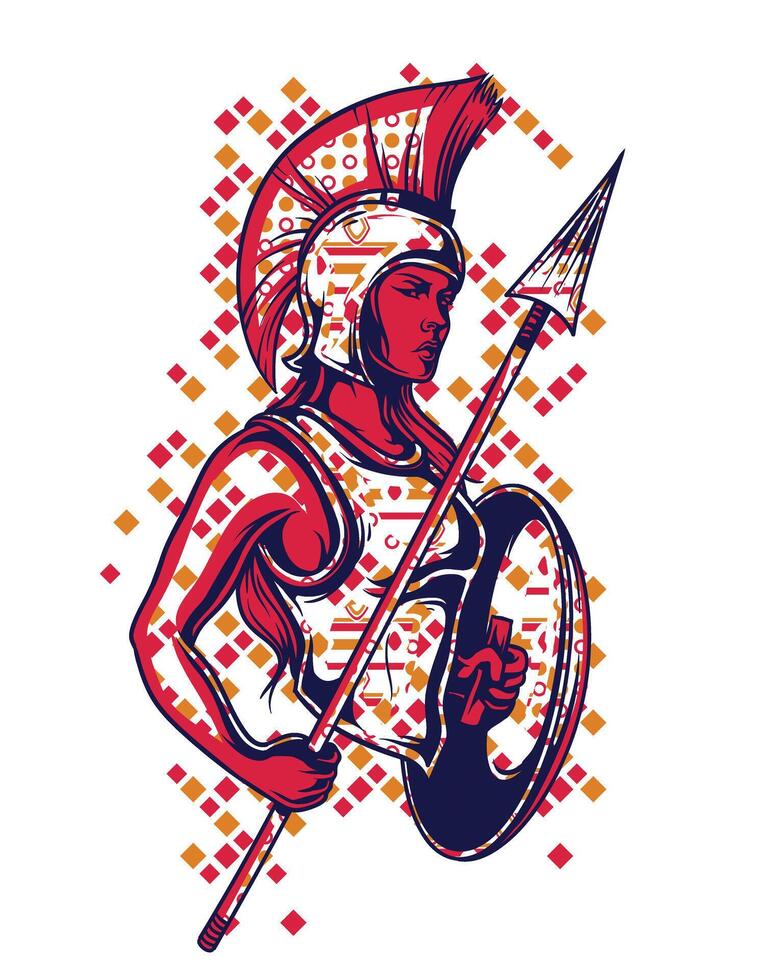Roman Warrior Spartan Gladiator Spear Shield Battle T-Shirt Graphic Design Art vector