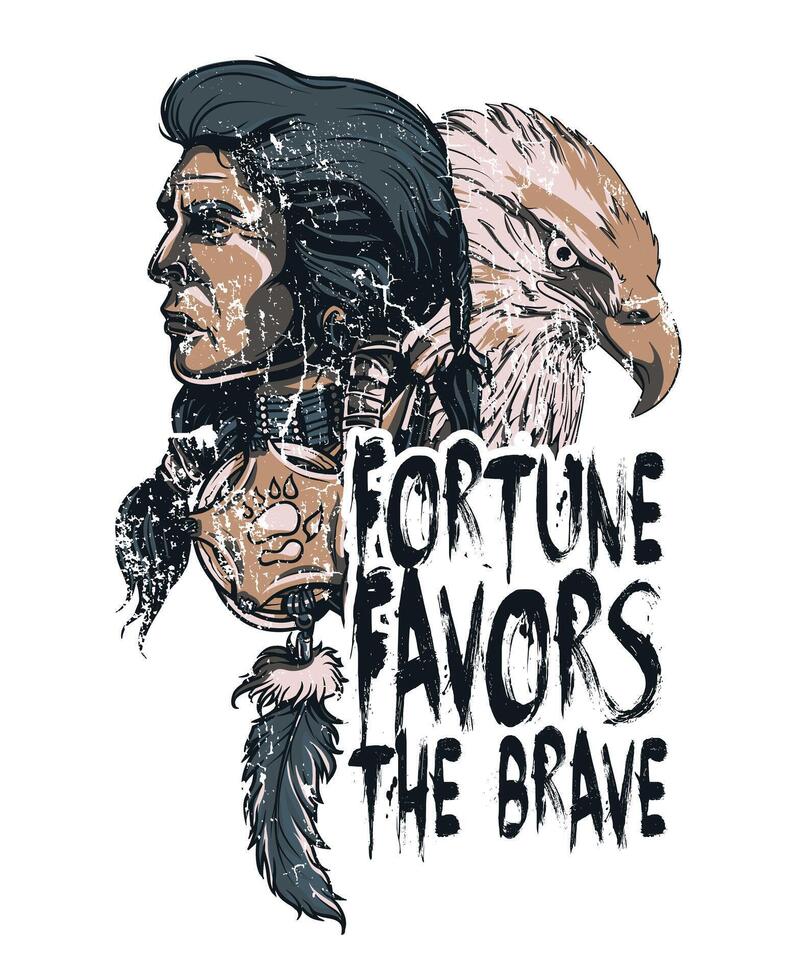 Bold Apache Warrior Vintage T-Shirt Graphic Art, Courage Tribal Design Illustration vector