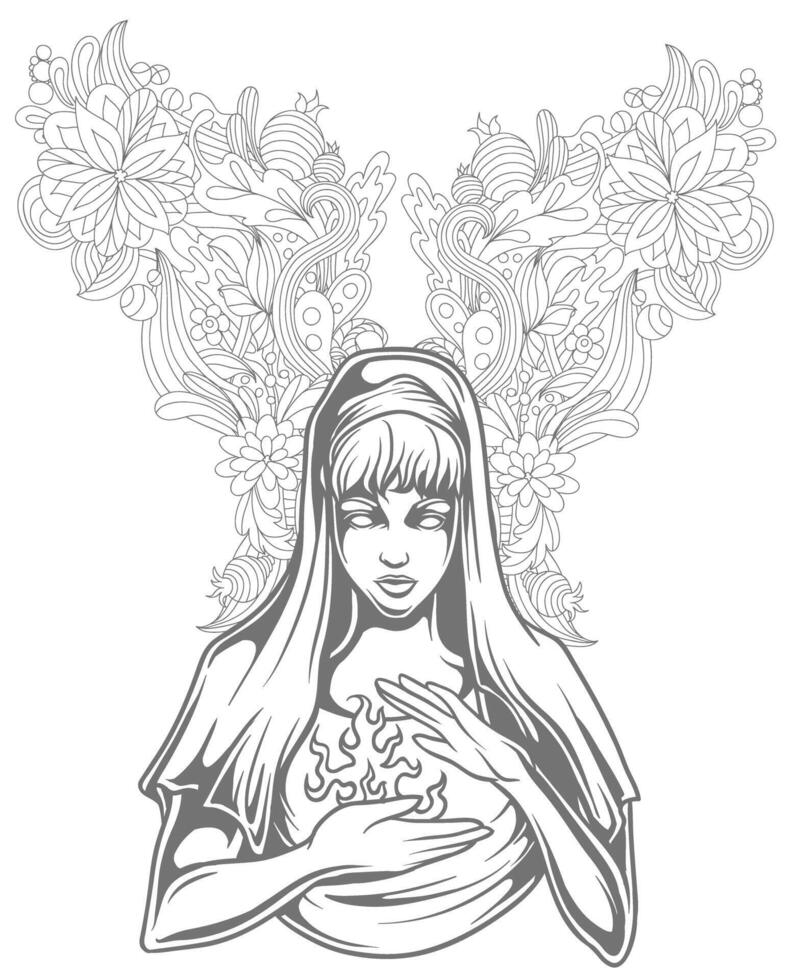 Mystical Ancient Witch Sorceress Fantasy Art Vintage T-Shirt Graphic Illustration vector
