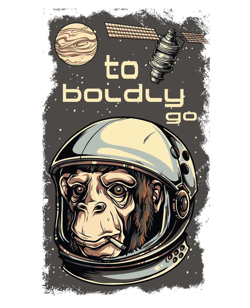 Funny Astronaut Monkey Cartoon Graphic Tee Design Art vector