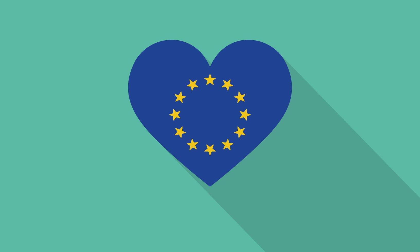 European Union Flag in a Heart Shape with Long Shadow. vector