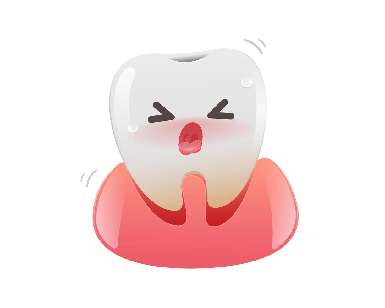 A cartoon of a wobbly and weak tooth in the gum vector