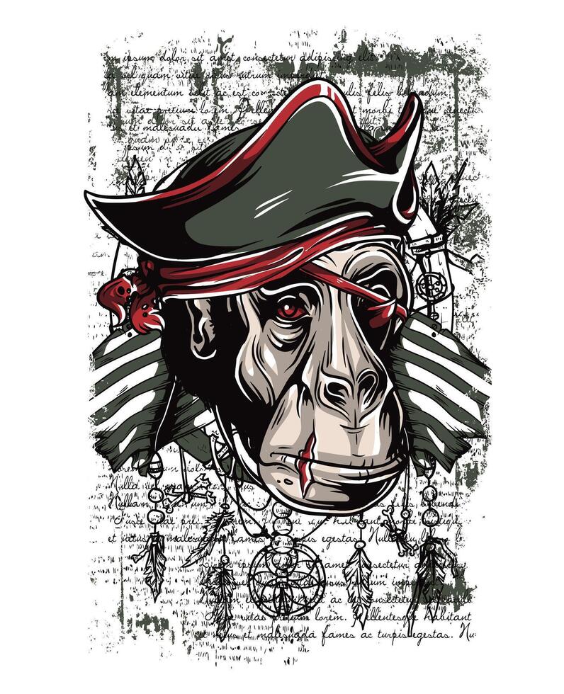 Freedom Monkey Art T-Shirt Design Graphic Illustration vector