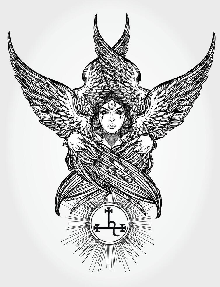 Fantasy Flying Woman Silhouette Art for T-Shirt Graphic Design vector