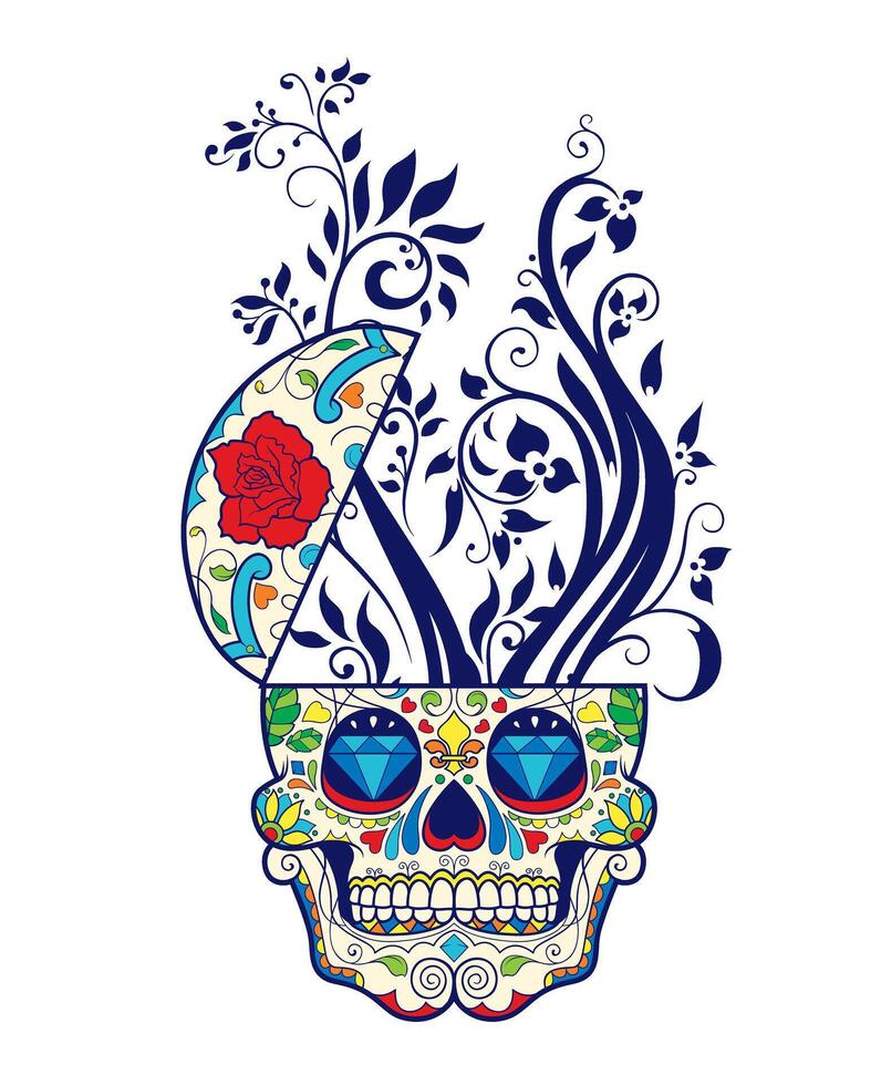 Skull Flower Fusion Edgy T-Shirt Graphic Vintage Gothic Art Illustration vector