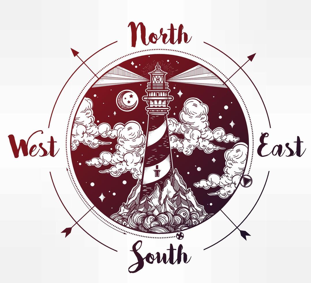 Lighthouse Graphic Tee Design, Nautical Art for T-Shirt Printing, Coastal Theme Illustration vector