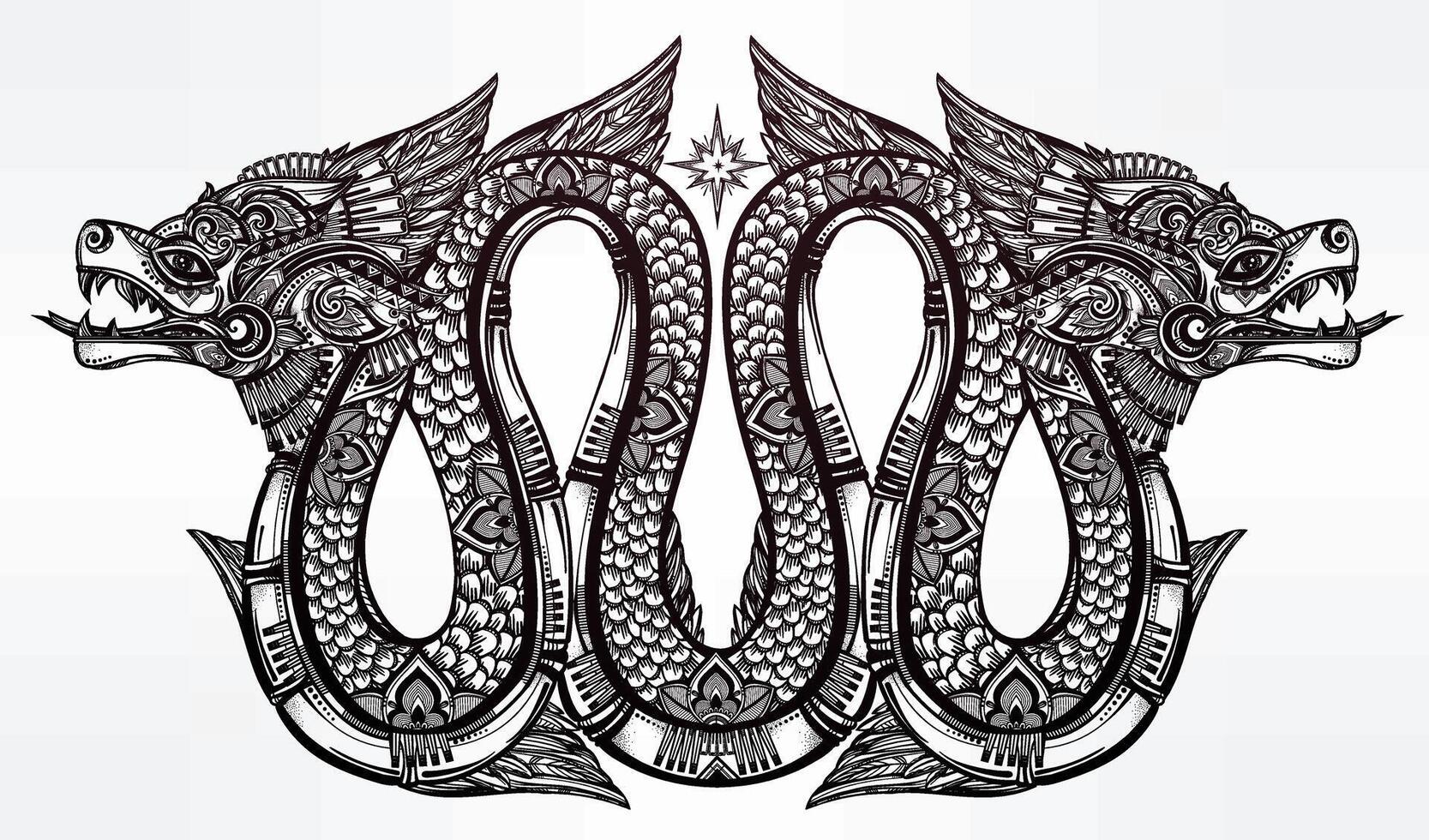 Mythical Double Headed Dragon Graphic T-Shirt Design Illustration vector