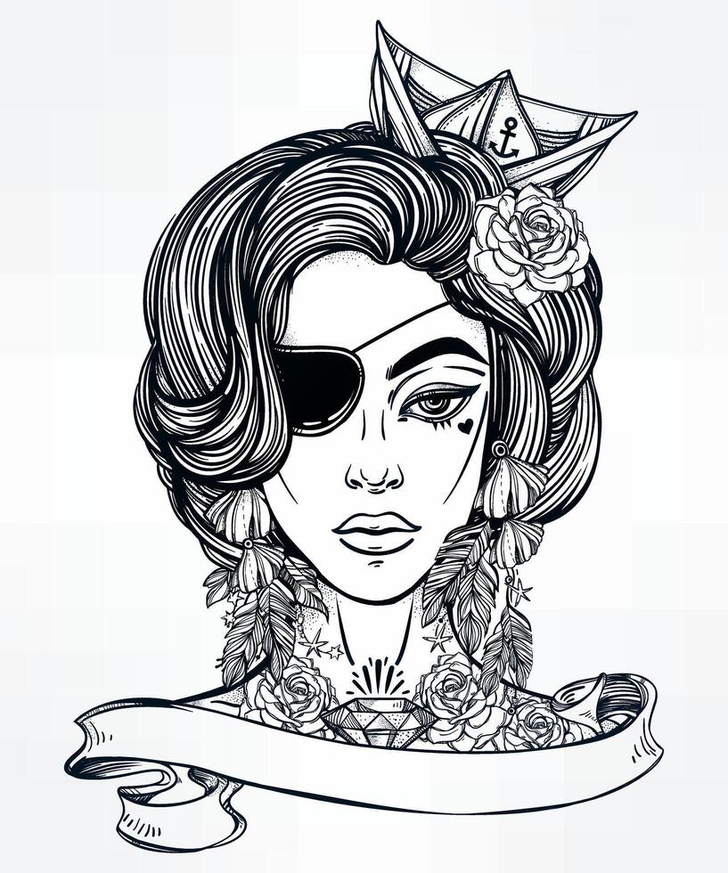 One Eye Closed Woman Art - Abstract T-Shirt Design Illustration vector