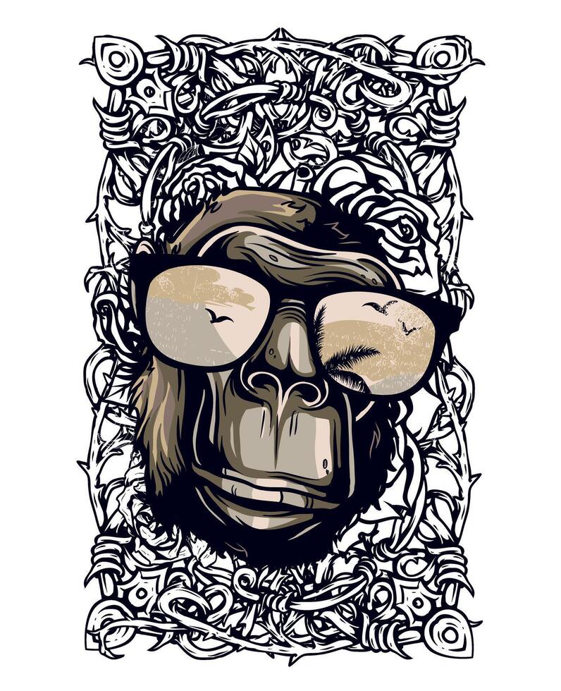 Monkey Head in Wire Mesh Wearing Sunglasses Urban Streetwear T-Shirt Graphic Design vector