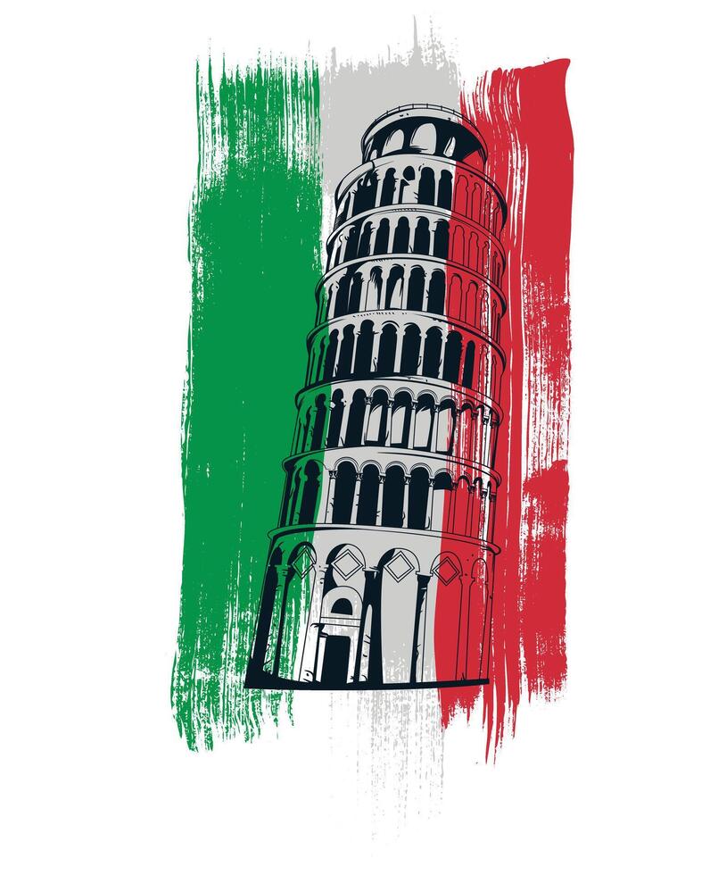 Funny Pizza Tower Italy Cartoon Character Graphic Tee Design Art vector