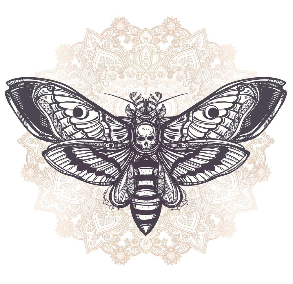 Edgy Skull with Butterfly Graphic T-Shirt Design, Dark Gothic Art, Vintage Rock Tee Illustration vector