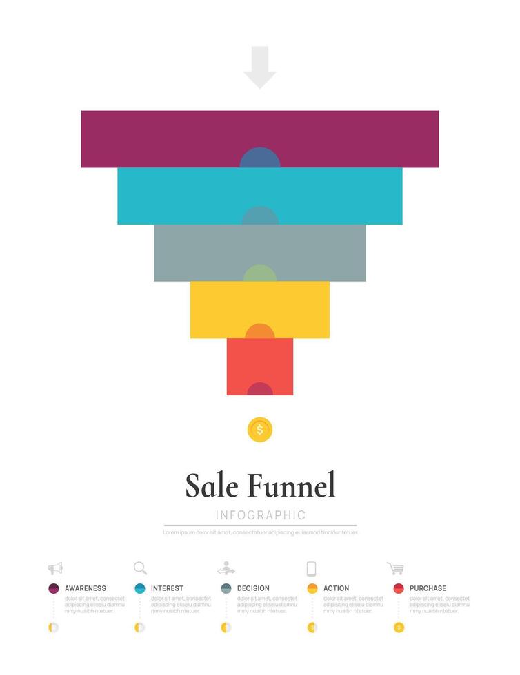 Sales funnel Infographic diagram template for business. Modern Timeline 5 steps, presentation. vector