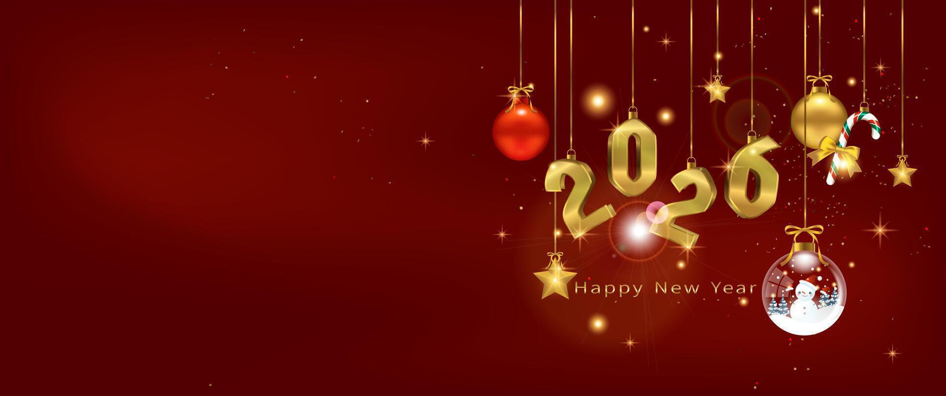2026 Red Ornaments and Snowflake Holiday Desktop Background Horizontal vector