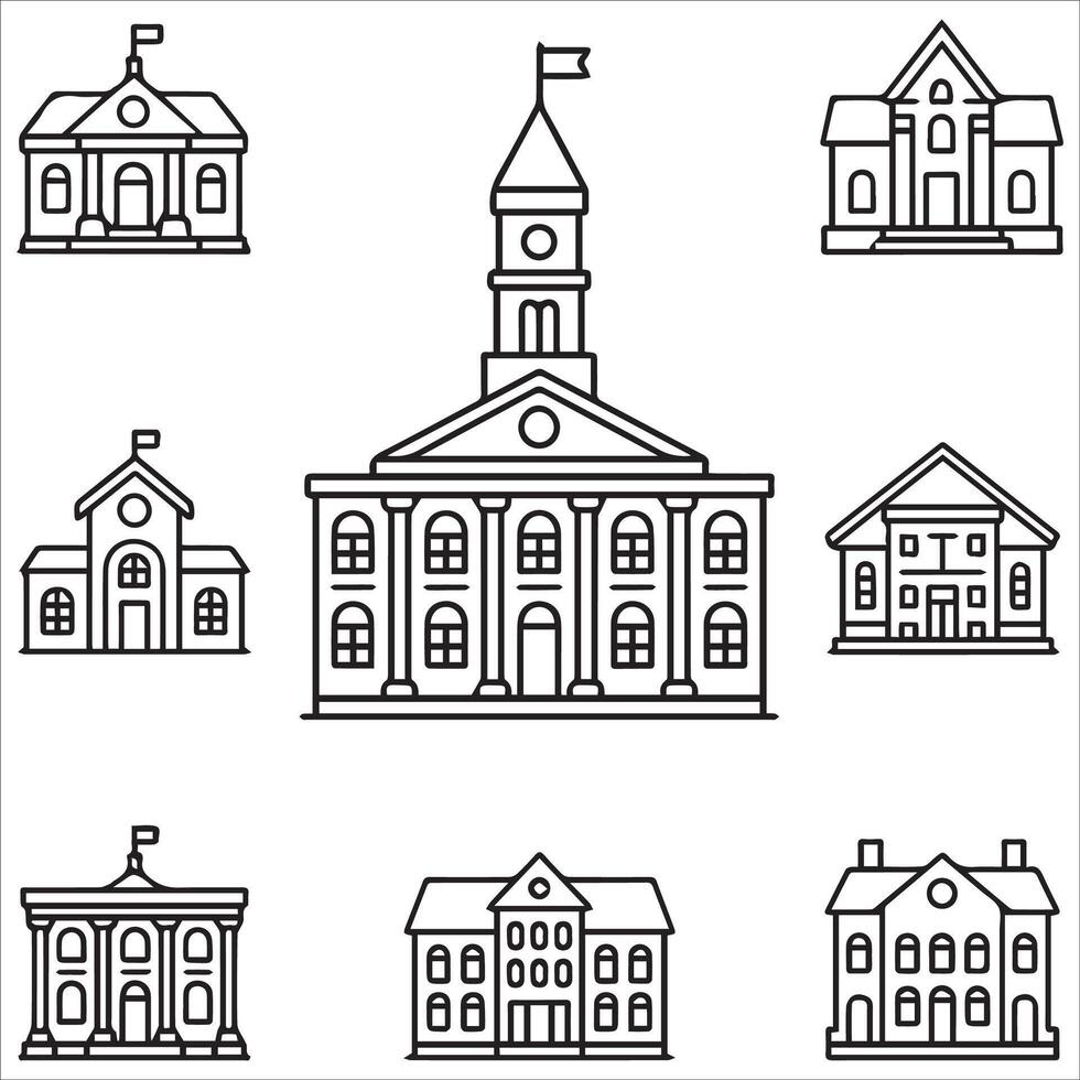 Minimalist Colonial Building Silhouettes vector