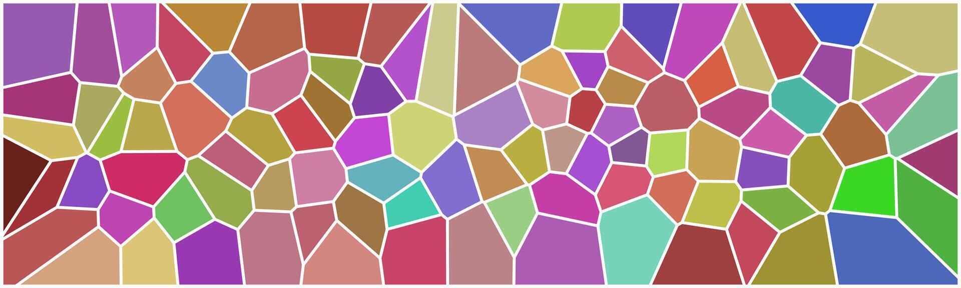 Colorful abstract mosaic pattern with irregular polygon shapes in vibrant tones, creating a lively and artistic stained-glass effect. vector