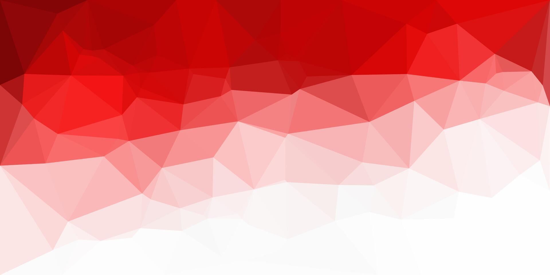 Abstract polygonal background with red and white gradient, resembling the Indonesian flag with a low-poly geometric design. vector