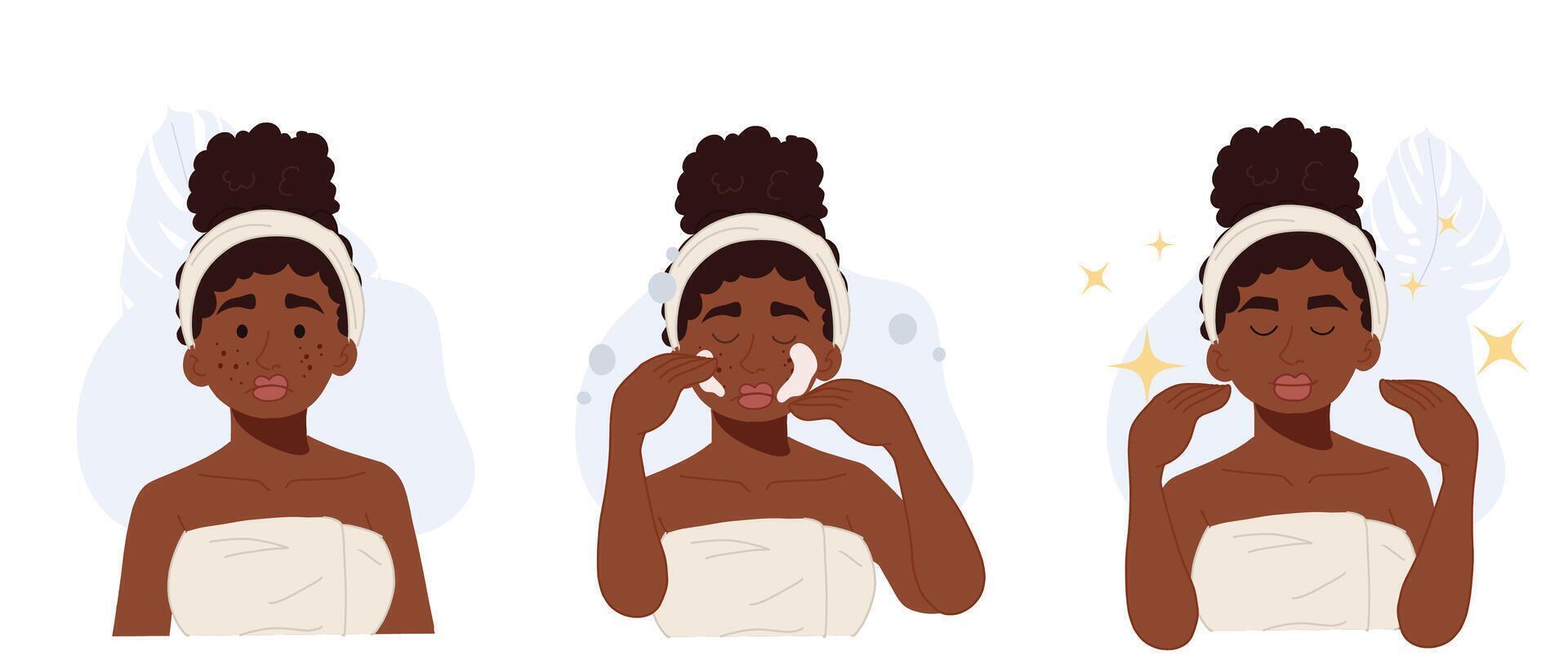 African American woman facial skin problems.acne, pimple.skin care concept. vector