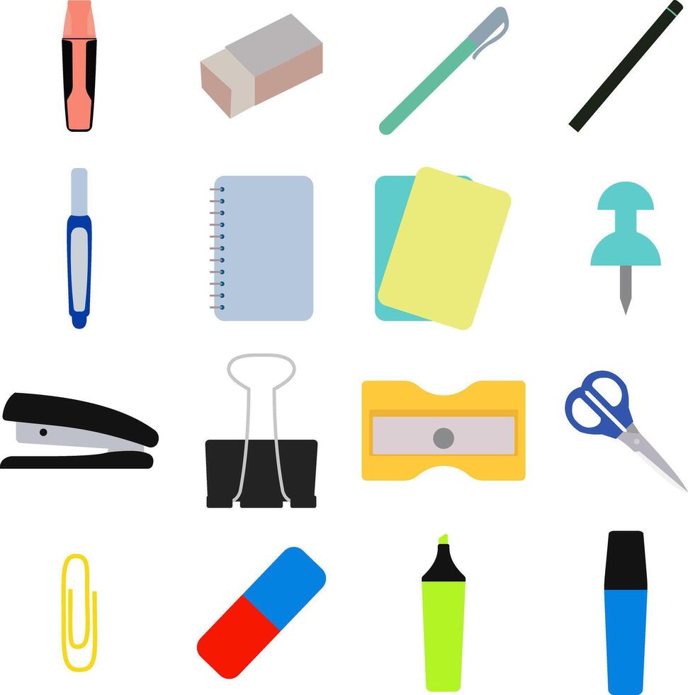 Assorted Stationery Supplies and Office Essentials vector