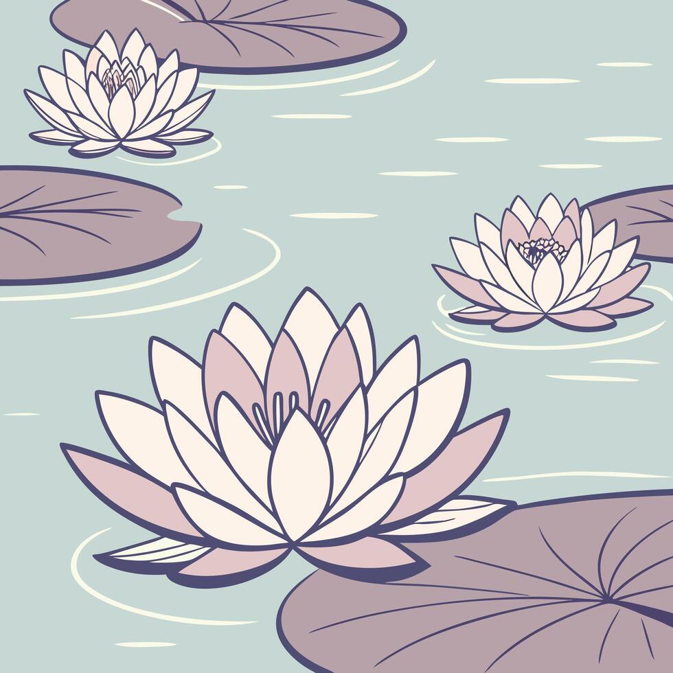 Serene water lilies bloom on a calm pond surface vector