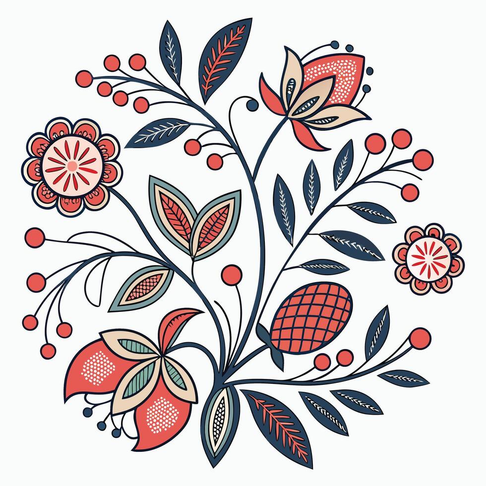Symmetrical scandinavian folk floral design style vector