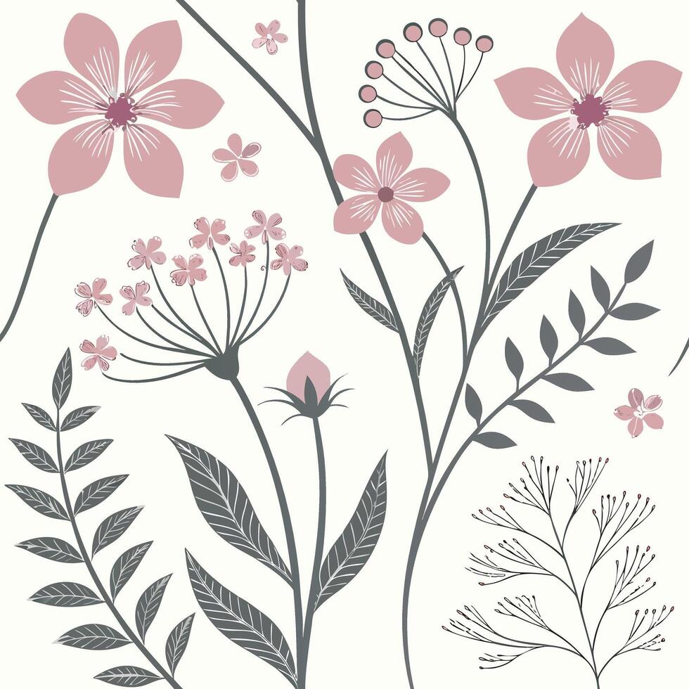 Delicate pink and gray floral pattern on a cream background vector