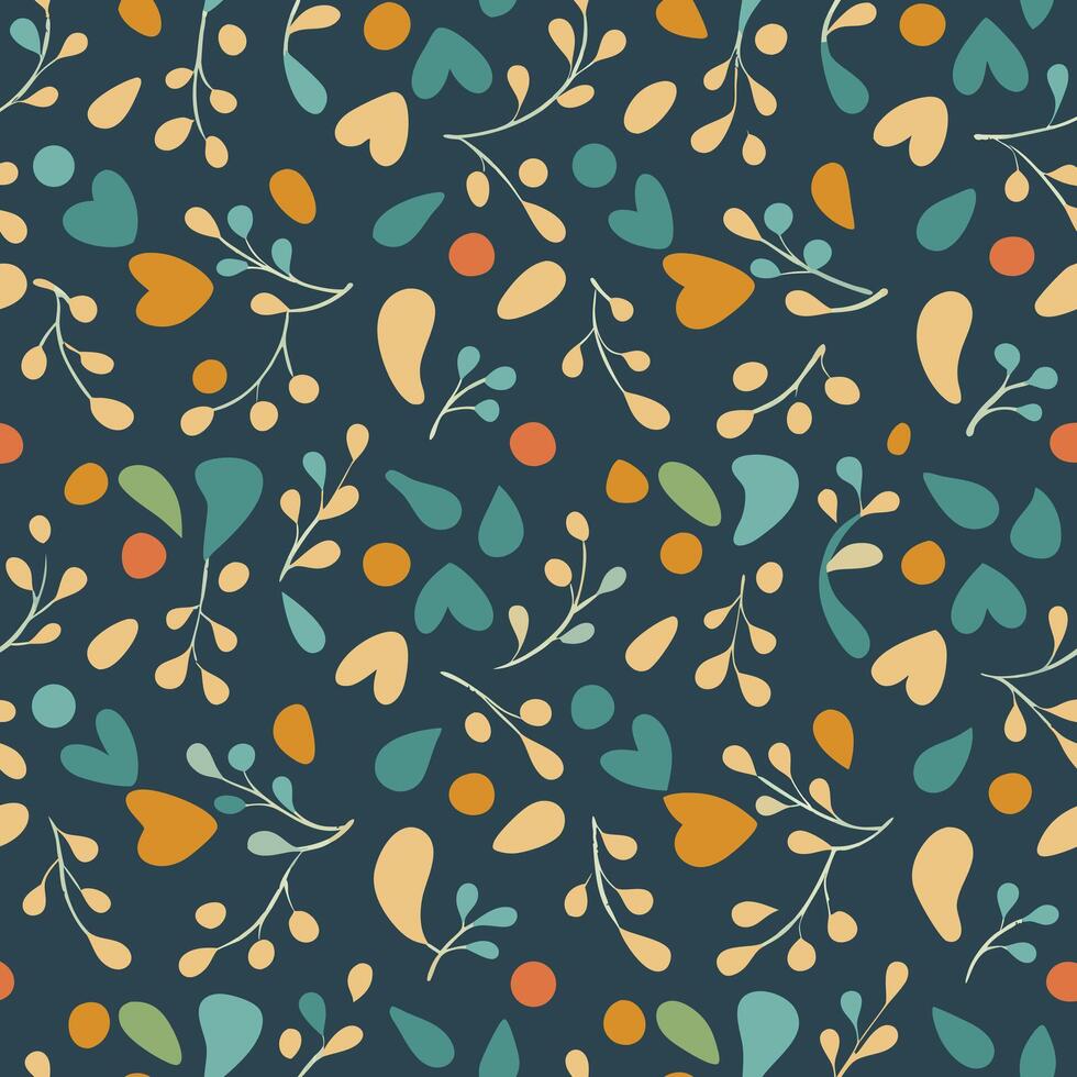 Seamless pattern with abstract floral hearts and dots vector