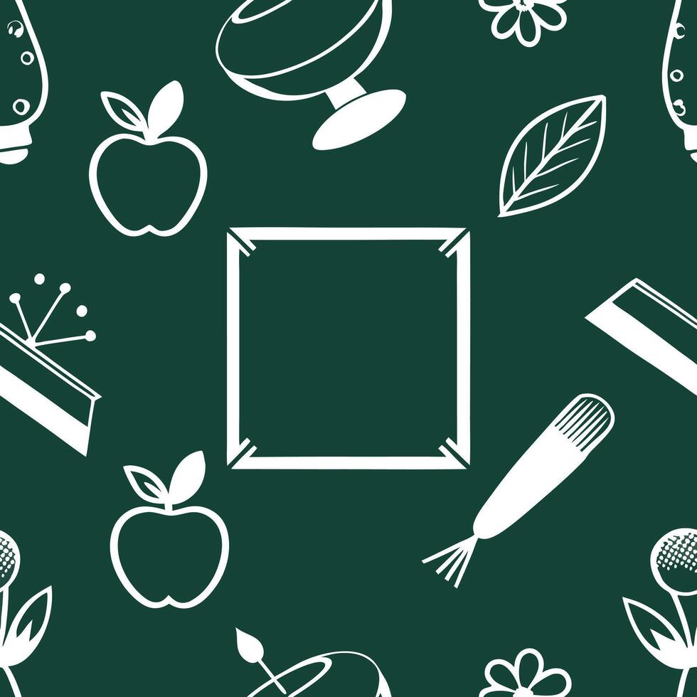 Seamless pattern with white icons on dark green background vector