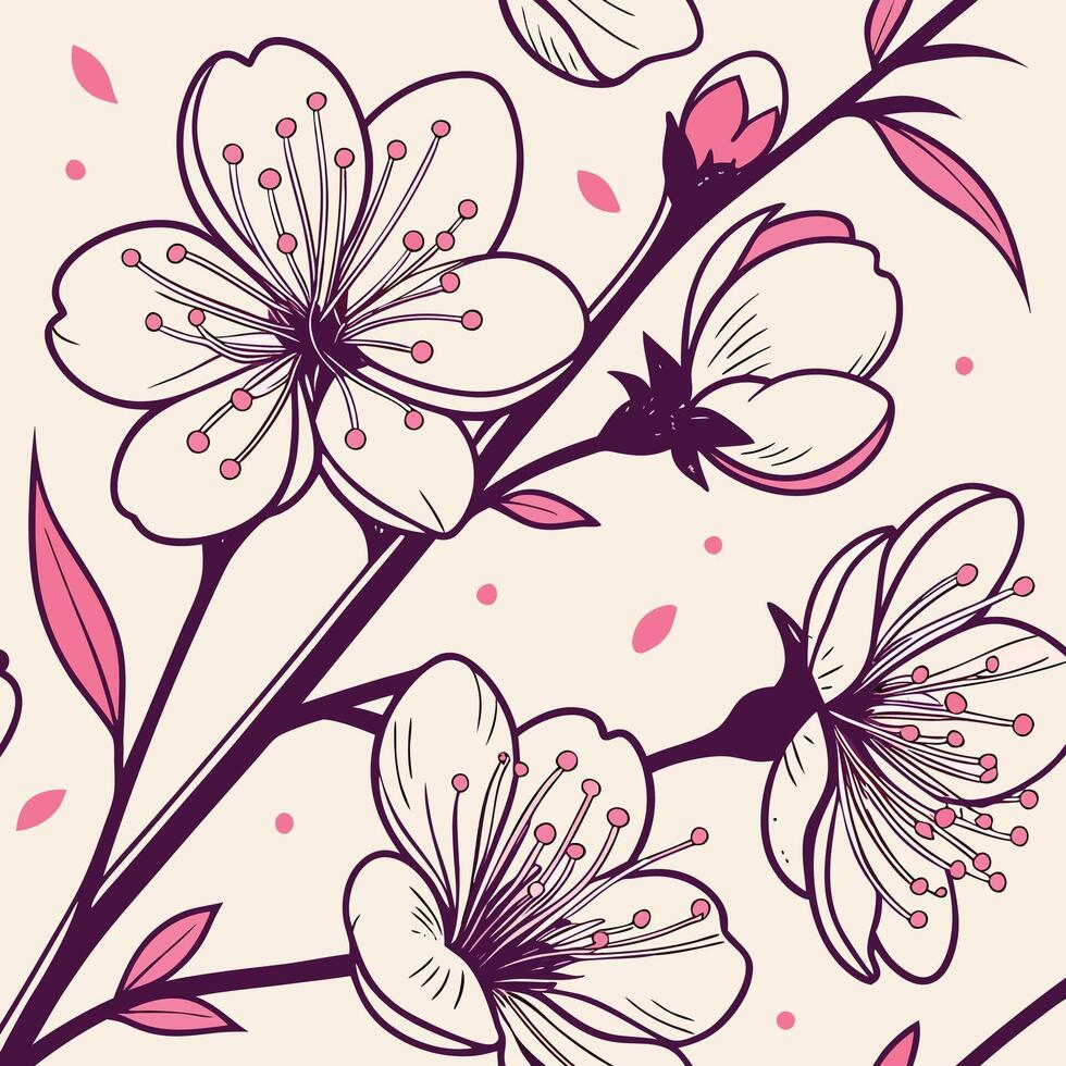 Delicate cherry blossoms in bloom with falling petals vector