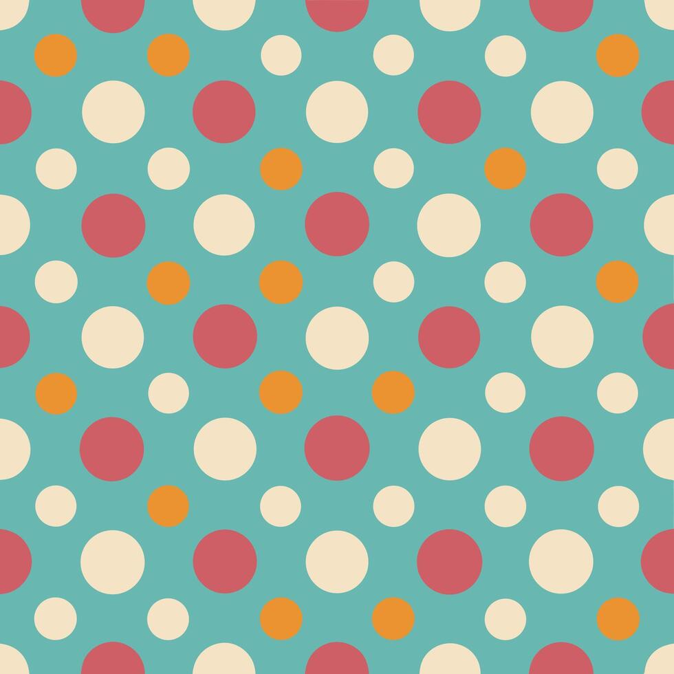 Seamless Retro Polka Dot Pattern with Colorful Circles on Teal Background vector